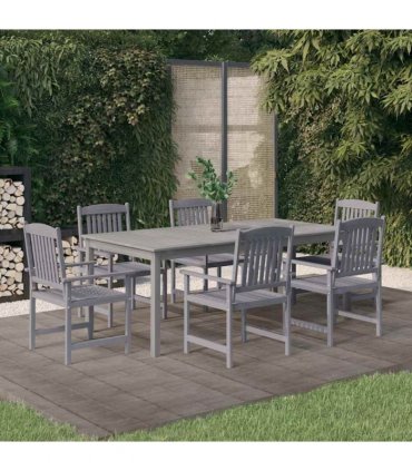 vidaXL 7 Piece Garden Dining Set Solid Wood Acacia Grey