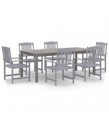 vidaXL 7 Piece Garden Dining Set Solid Wood Acacia Grey