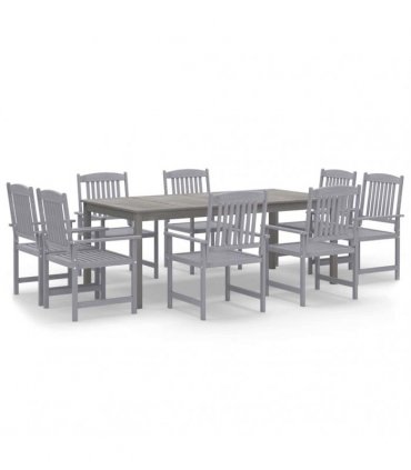 vidaXL 9 Piece Garden Dining Set Solid Wood Acacia Grey