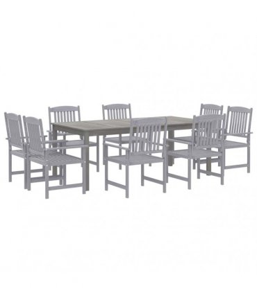 vidaXL 9 Piece Garden Dining Set Solid Wood Acacia Grey