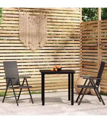 vidaXL 3 Piece Garden Dining Set Black