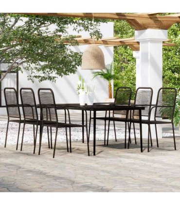 vidaXL 7 Piece Garden Dining Set Black