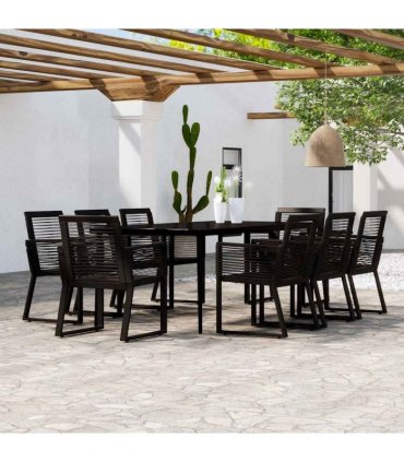 vidaXL 9 Piece Garden Dining Set Black