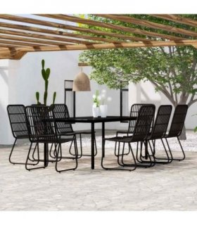 vidaXL 9 Piece Garden Dining Set Black