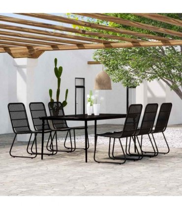 vidaXL 7 Piece Garden Dining Set Black