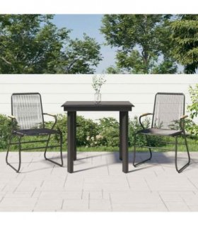 vidaXL 3 Piece Garden Dining Set Black PVC Rattan