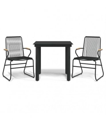 vidaXL 3 Piece Garden Dining Set Black PVC Rattan