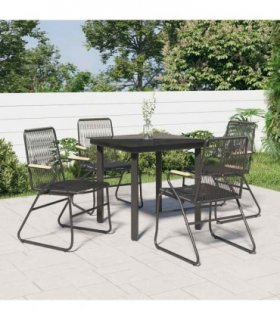 vidaXL 5 Piece Garden Dining Set Black PVC Rattan