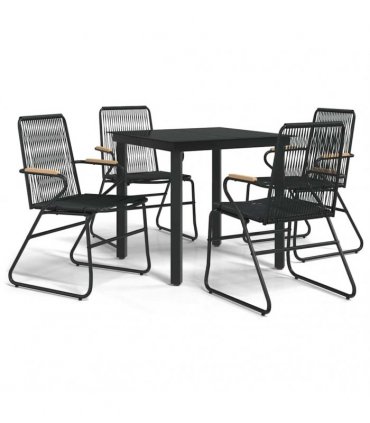 vidaXL 5 Piece Garden Dining Set Black PVC Rattan