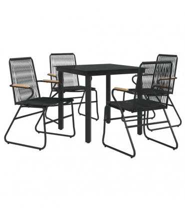 vidaXL 5 Piece Garden Dining Set Black PVC Rattan
