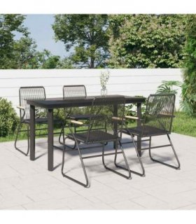 vidaXL 5 Piece Garden Dining Set Black PVC Rattan