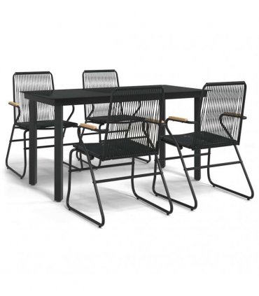 vidaXL 5 Piece Garden Dining Set Black PVC Rattan