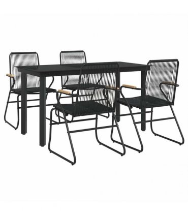 vidaXL 5 Piece Garden Dining Set Black PVC Rattan