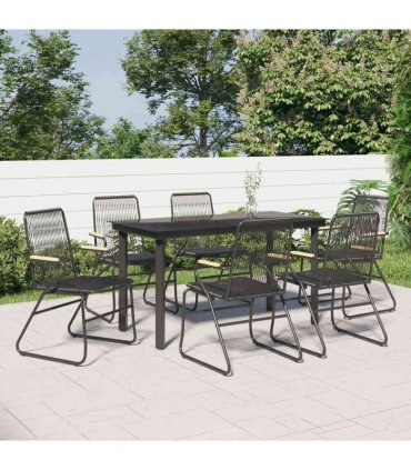 vidaXL 7 Piece Garden Dining Set Black PVC Rattan