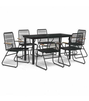 vidaXL 7 Piece Garden Dining Set Black PVC Rattan