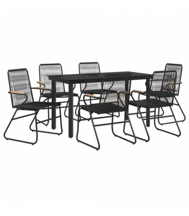 vidaXL 7 Piece Garden Dining Set Black PVC Rattan