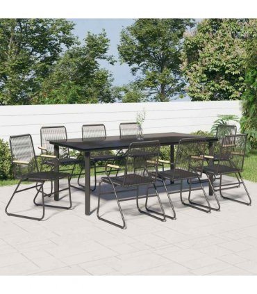 vidaXL 9 Piece Garden Dining Set Black PVC Rattan