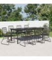 vidaXL 9 Piece Garden Dining Set Black PVC Rattan