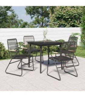 vidaXL 5 Piece Garden Dining Set Black PVC Rattan