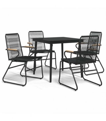 vidaXL 5 Piece Garden Dining Set Black PVC Rattan