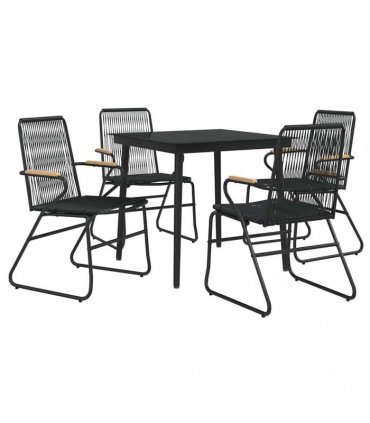 vidaXL 5 Piece Garden Dining Set Black PVC Rattan