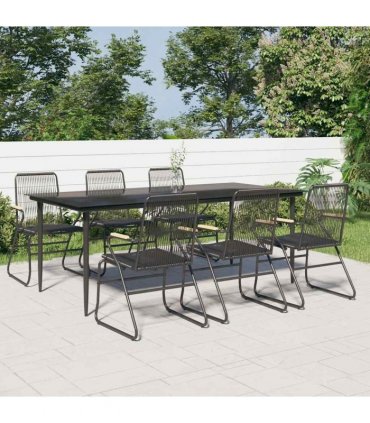 vidaXL 7 Piece Garden Dining Set Black PVC Rattan