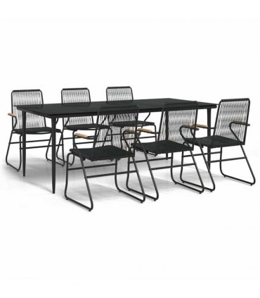 vidaXL 7 Piece Garden Dining Set Black PVC Rattan