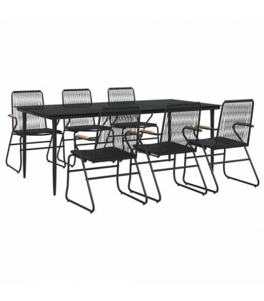 vidaXL 7 Piece Garden Dining Set Black PVC Rattan
