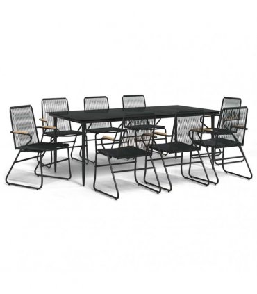 vidaXL 9 Piece Garden Dining Set Black PVC Rattan