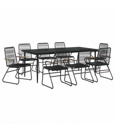 vidaXL 9 Piece Garden Dining Set Black PVC Rattan
