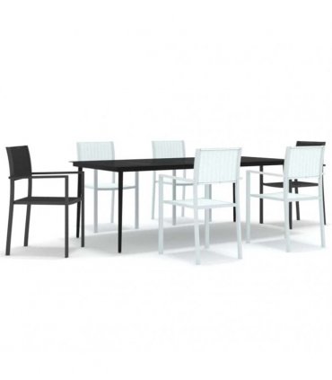 vidaXL 7 Piece Garden Dining Set Black and White