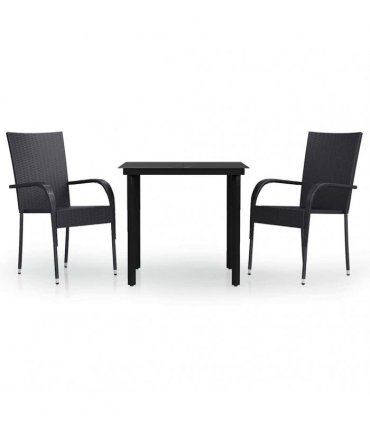 vidaXL 3 Piece Garden Dining Set Black