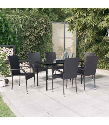 vidaXL 7 Piece Garden Dining Set Black