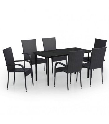 vidaXL 7 Piece Garden Dining Set Black