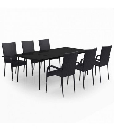 vidaXL 7 Piece Garden Dining Set Black