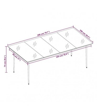 vidaXL Garden Dining Table Black 200x100x74 cm Steel and Glass