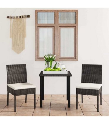 vidaXL 3 Piece Outdoor Dining Set with Cushions Poly Rattan Black