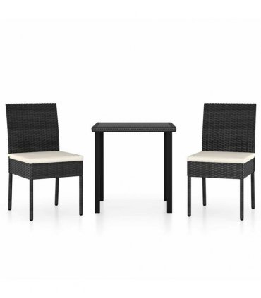 vidaXL 3 Piece Outdoor Dining Set with Cushions Poly Rattan Black