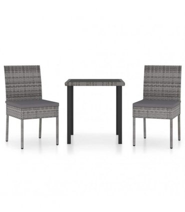 vidaXL 3 Piece Outdoor Dining Set with Cushions Poly Rattan Grey