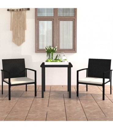 vidaXL 3 Piece Outdoor Dining Set Poly Rattan Black