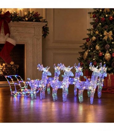 vidaXL Reindeers & Sleigh Christmas Decoration 320 LEDs Acrylic