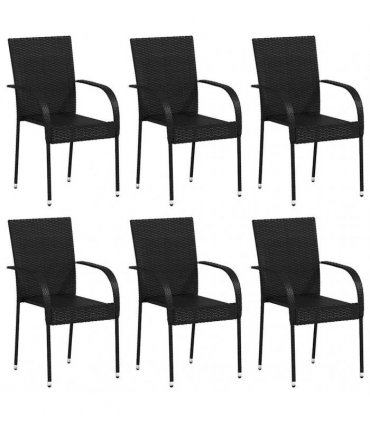 vidaXL Stackable Outdoor Chairs 6 pcs Poly Rattan Black