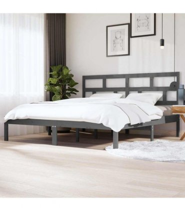 vidaXL Bed Frame without Mattress Grey Solid Wood Pine 200x200 cm