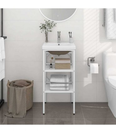 vidaXL Bathroom Washbasin Frame with Built-in Basin White Iron