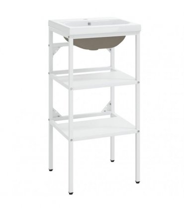 vidaXL Bathroom Washbasin Frame with Built-in Basin White Iron