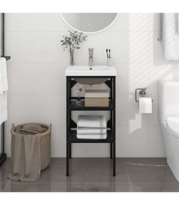 vidaXL Bathroom Washbasin Frame with Built-in Basin Black Iron