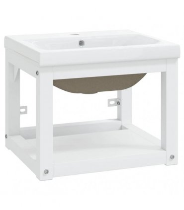 vidaXL Bathroom Washbasin Frame with Built-in Basin White Iron