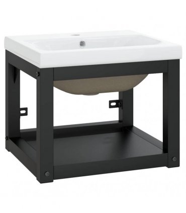 vidaXL Bathroom Washbasin Frame with Built-in Basin Black Iron