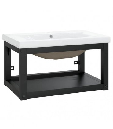 vidaXL Bathroom Washbasin Frame with Built-in Basin Black Iron