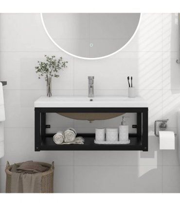 vidaXL Bathroom Washbasin Frame with Built-in Basin Black Iron
